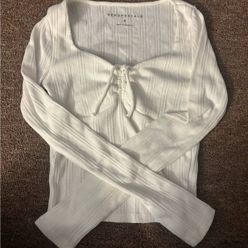 Aeropostale Women's Cream Lace-Up Blouse